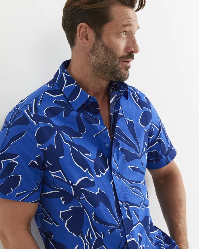Sportscraft Marks Short Sleeve Cotton Shirt Navy Multi Men Shirts