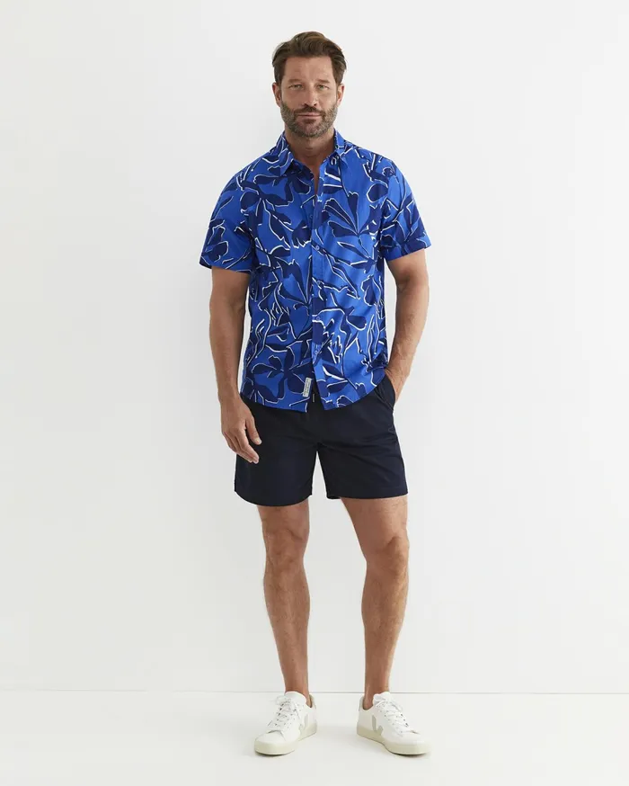 Sportscraft Marks Short Sleeve Cotton Shirt Navy Multi Men Shirts