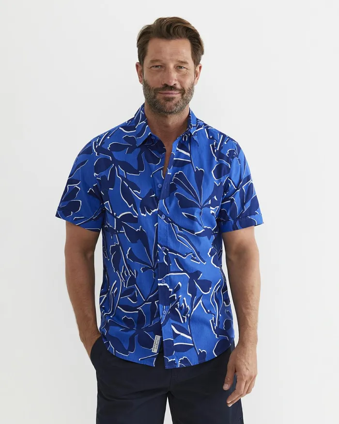 Sportscraft Marks Short Sleeve Cotton Shirt Navy Multi Men Shirts