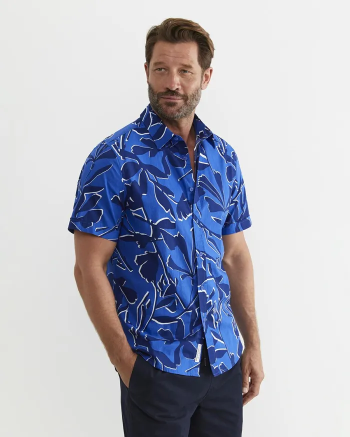 Sportscraft Marks Short Sleeve Cotton Shirt Navy Multi Men Shirts