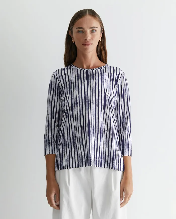 Sportscraft Maya 34 Mercerised Tee Navywhite Women Tops and Tees