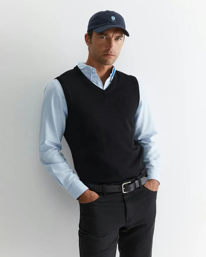 Sportscraft Merino Vest Black Men Knitwear
