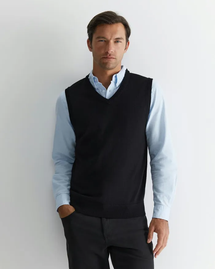 Sportscraft Merino Vest Black Men Knitwear