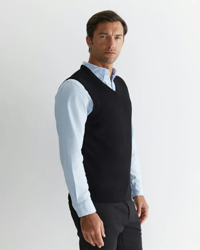 Sportscraft Merino Vest Black Men Knitwear