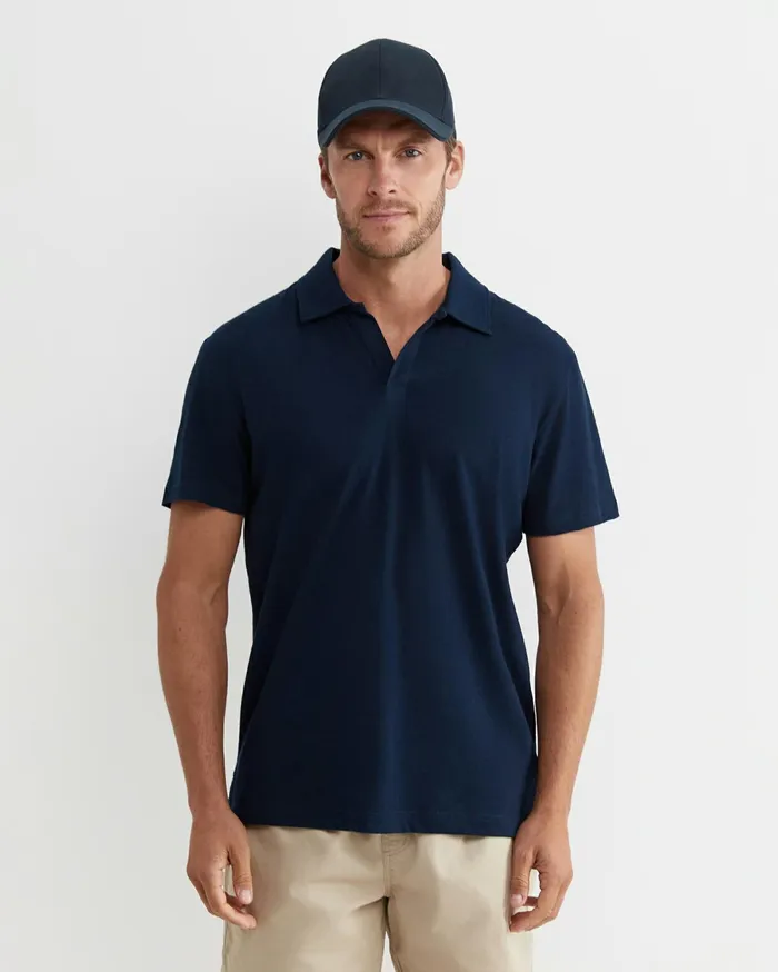 Sportscraft Osborne Linen Blend Polo Navy Men TShirts and Polos