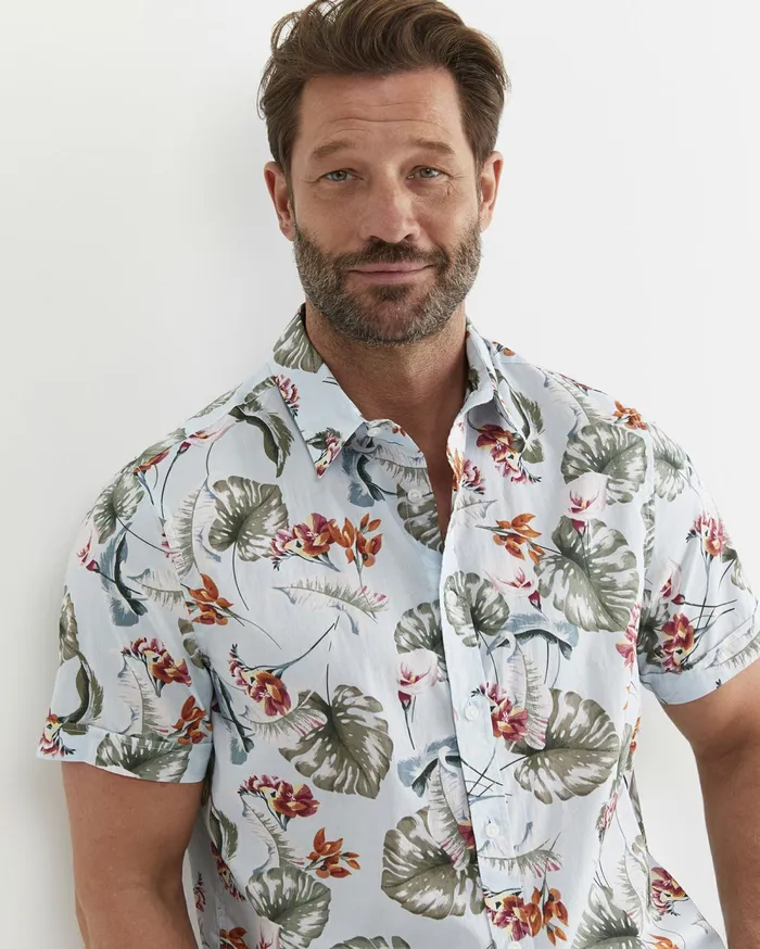 Sportscraft Percy Short Sleeve Cotton Shirt Blue Multi Men Shirts
