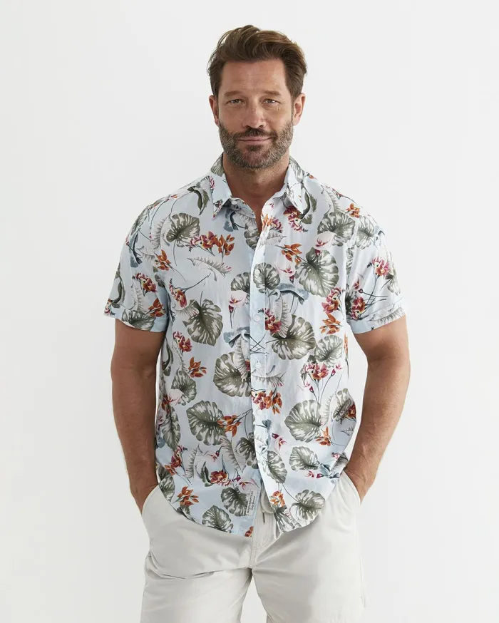 Sportscraft Percy Short Sleeve Cotton Shirt Blue Multi Men Shirts