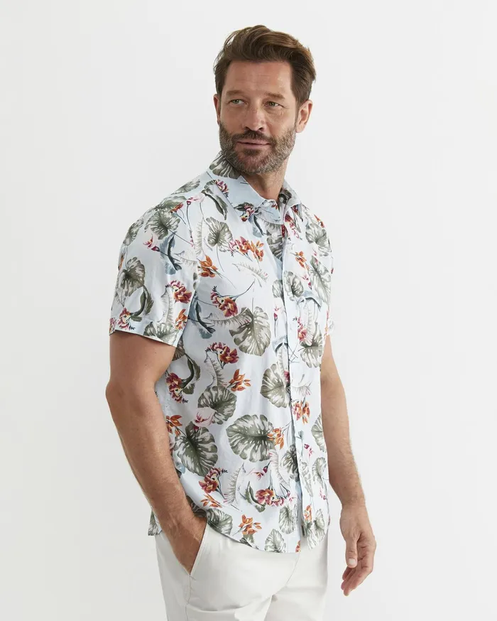 Sportscraft Percy Short Sleeve Cotton Shirt Blue Multi Men Shirts