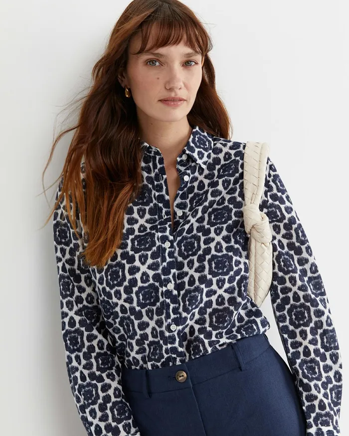 Sportscraft Perry Cotton Silk Shirt Navywhite Women Shirts