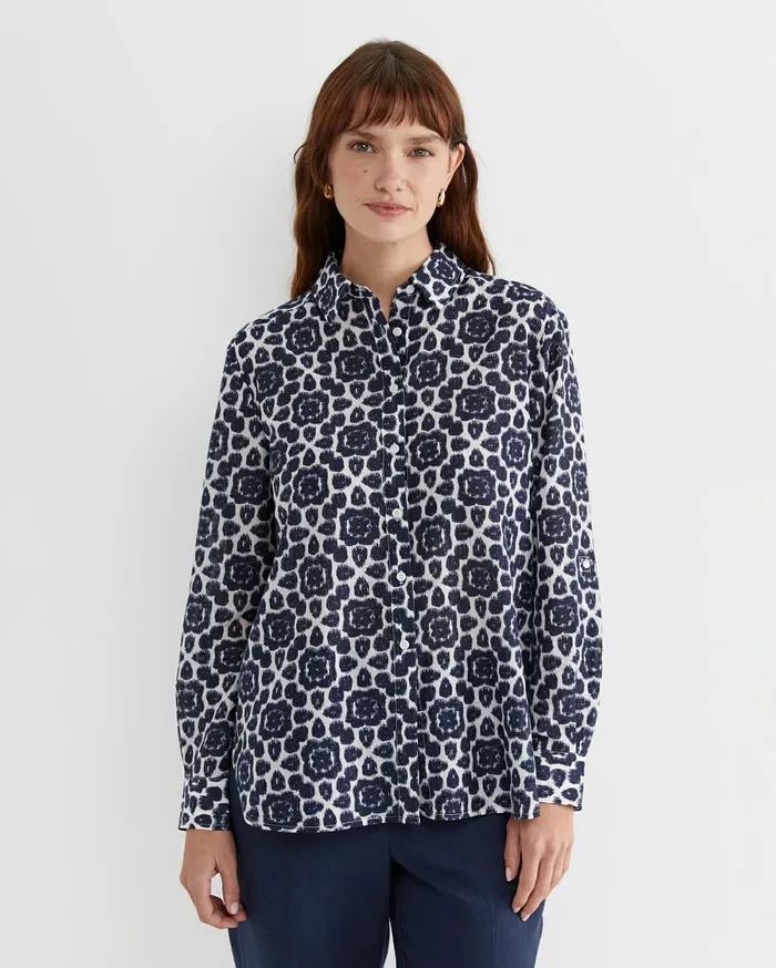 Sportscraft Perry Cotton Silk Shirt Navywhite Women Shirts