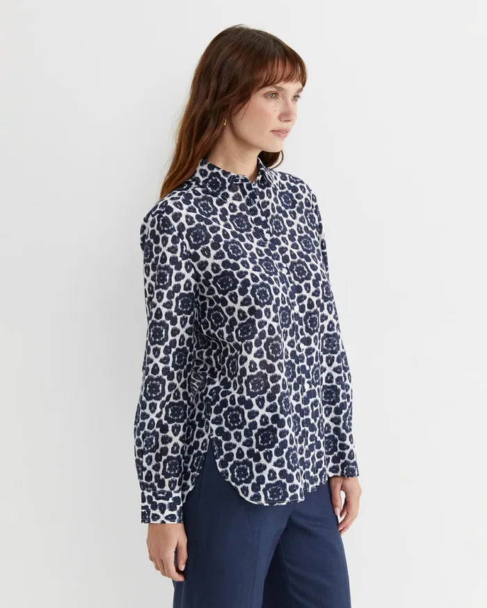 Sportscraft Perry Cotton Silk Shirt Navywhite Women Shirts