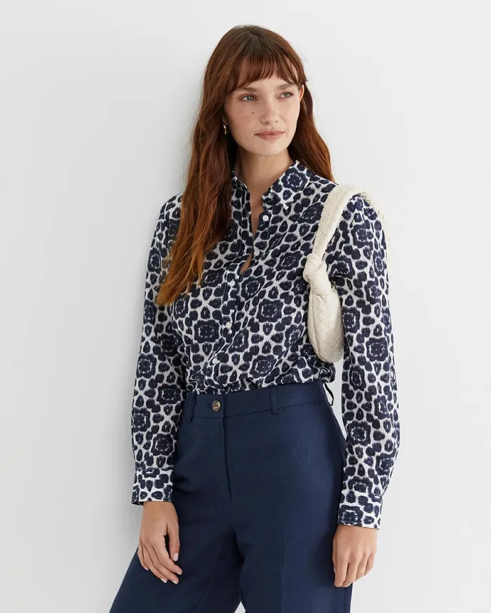Sportscraft Perry Cotton Silk Shirt Navywhite Women Shirts