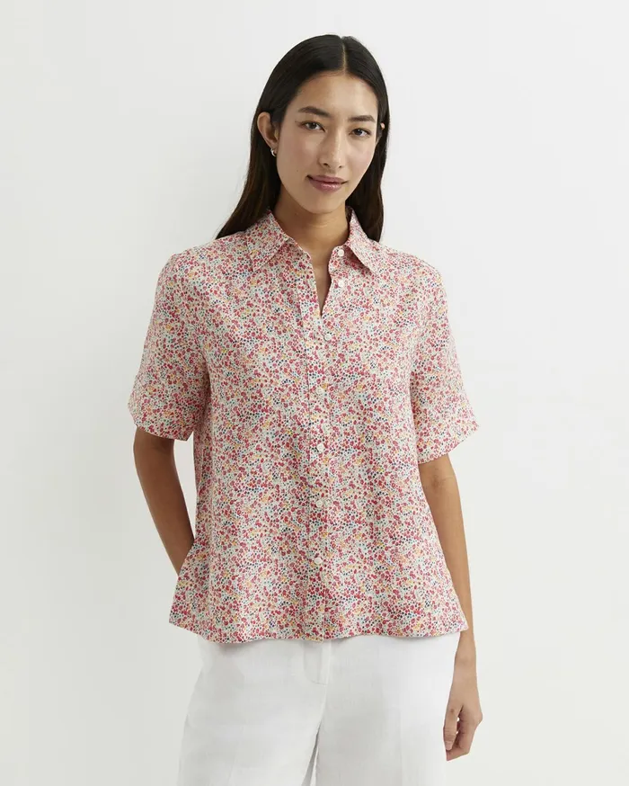 Sportscraft Phoebe Short Sleeve Liberty Linen Shirt Red Multi Women Shirts