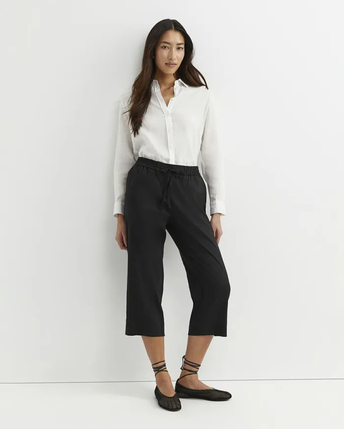 Sportscraft Rosa Bead Trim Crop Linen Pant Black Women Pants