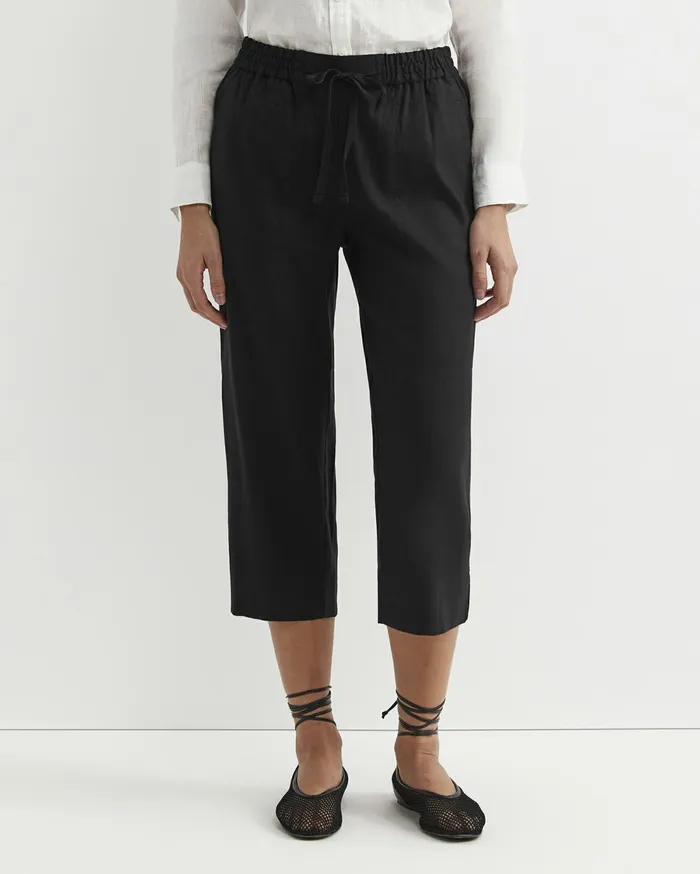 Sportscraft Rosa Bead Trim Crop Linen Pant Black Women Pants