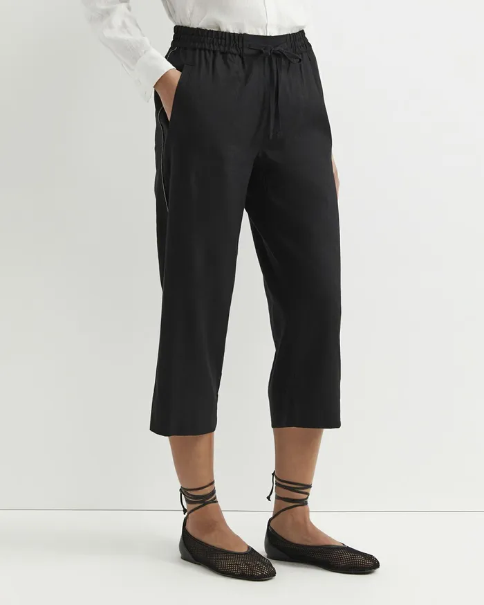 Sportscraft Rosa Bead Trim Crop Linen Pant Black Women Pants