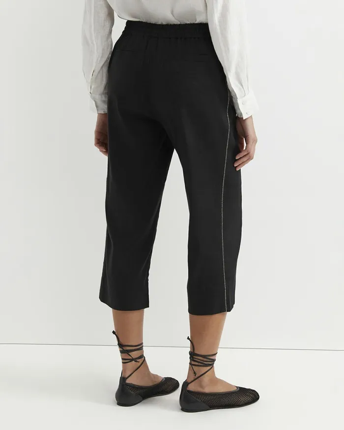Sportscraft Rosa Bead Trim Crop Linen Pant Black Women Pants