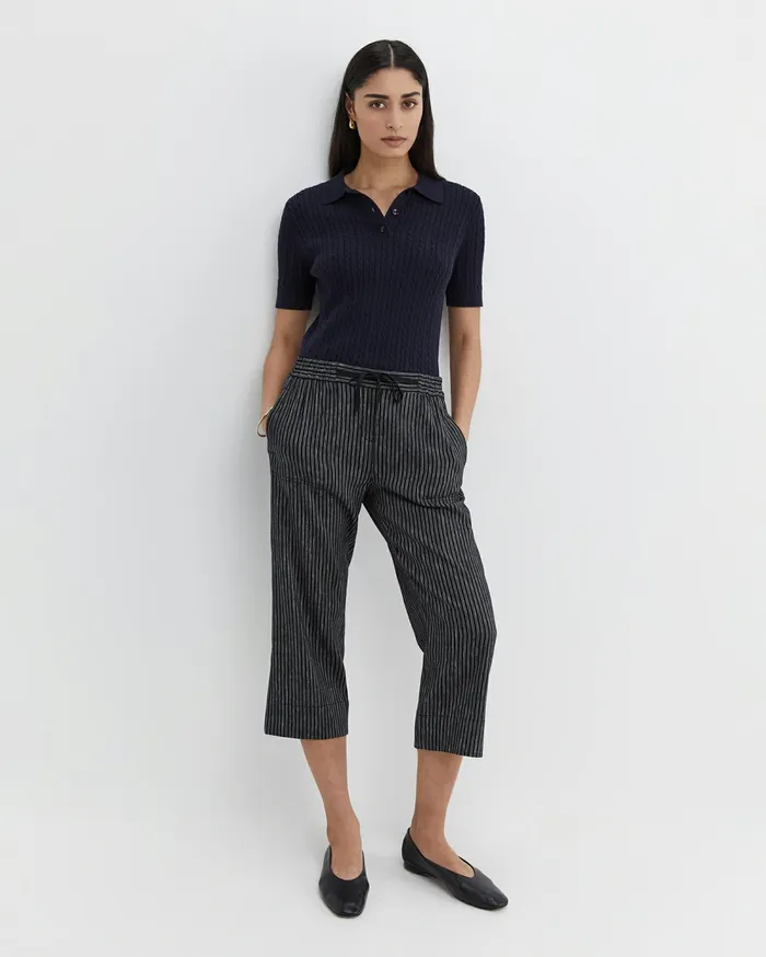Sportscraft Rosa Stripe Crop Linen Pant Navywhite Women Pants