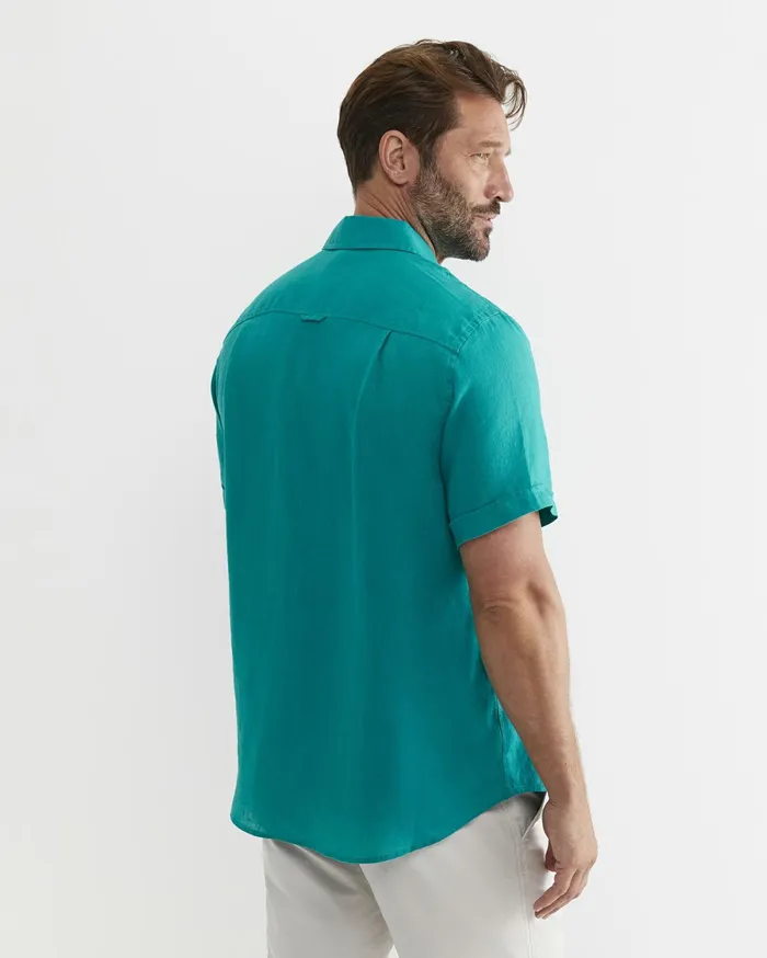 Sportscraft Short Sleeve Linen Shirt Seagreen Men Shirts