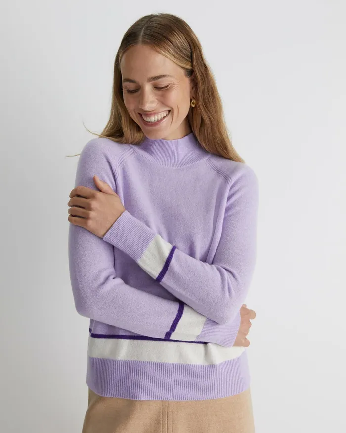 Sportscraft Sunshine Colour Block Wool Sweater Lavender Women Knits and Cardigans