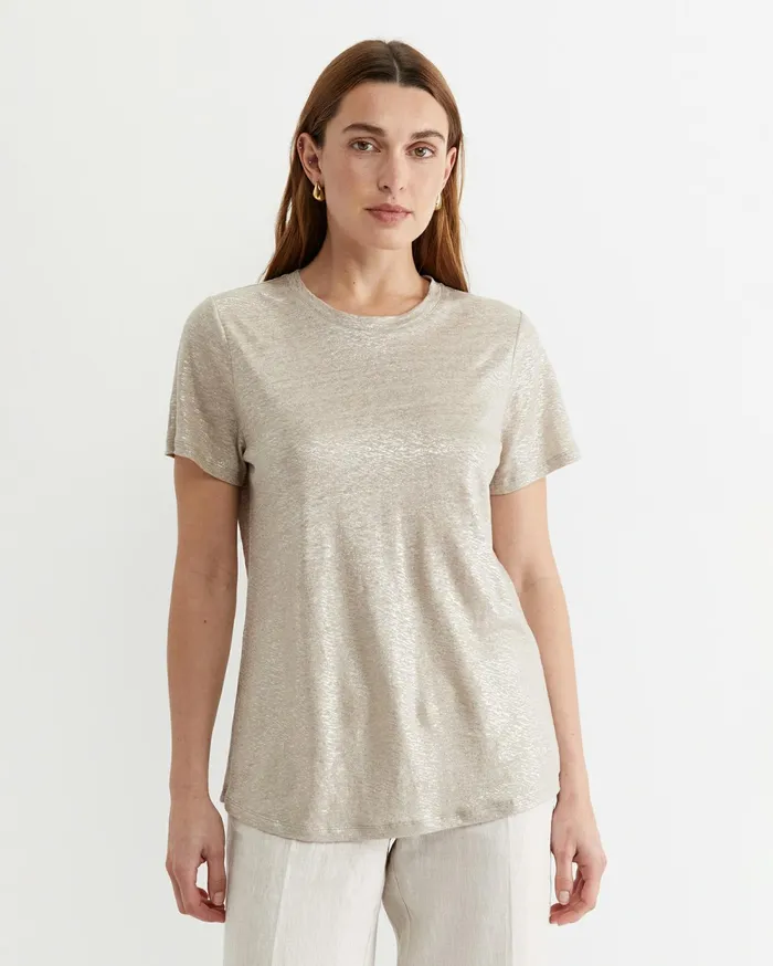 Sportscraft Tonia Foil Linen Tee Champagne Women Tops and Tees