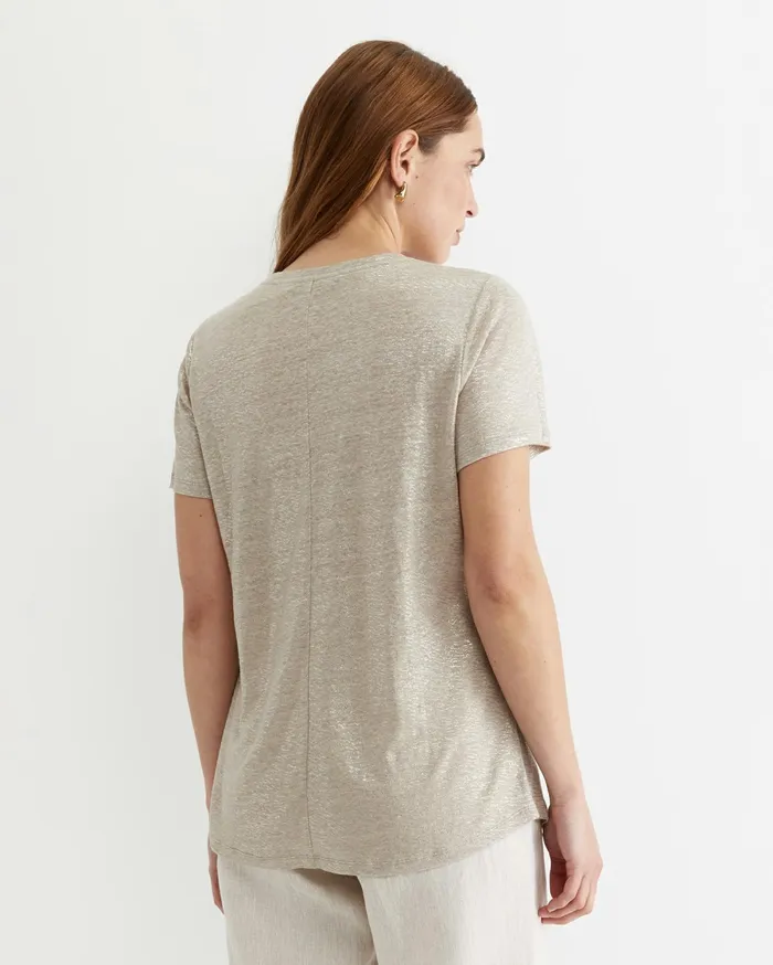 Sportscraft Tonia Foil Linen Tee Champagne Women Tops and Tees