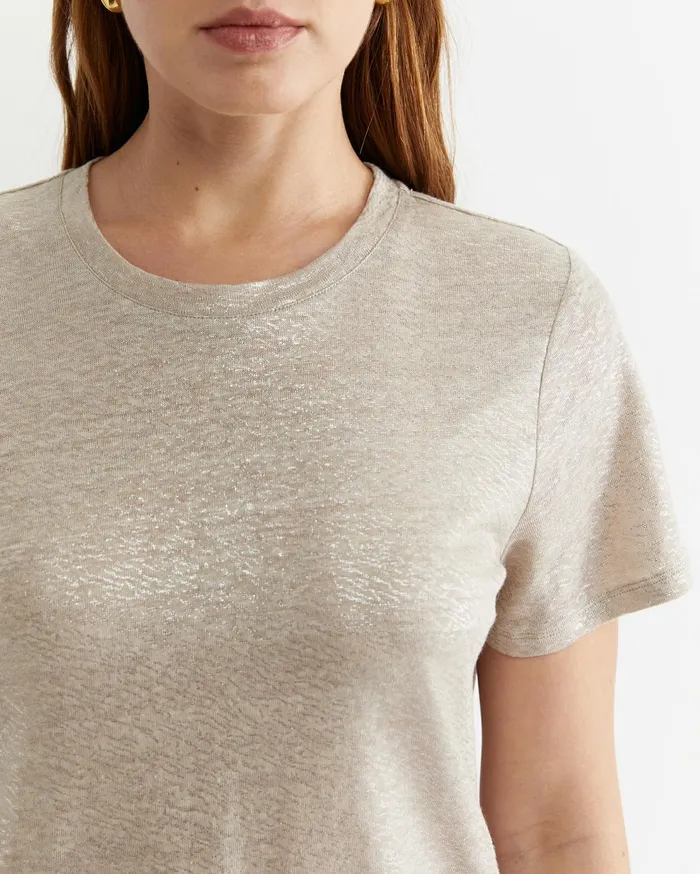 Sportscraft Tonia Foil Linen Tee Champagne Women Tops and Tees