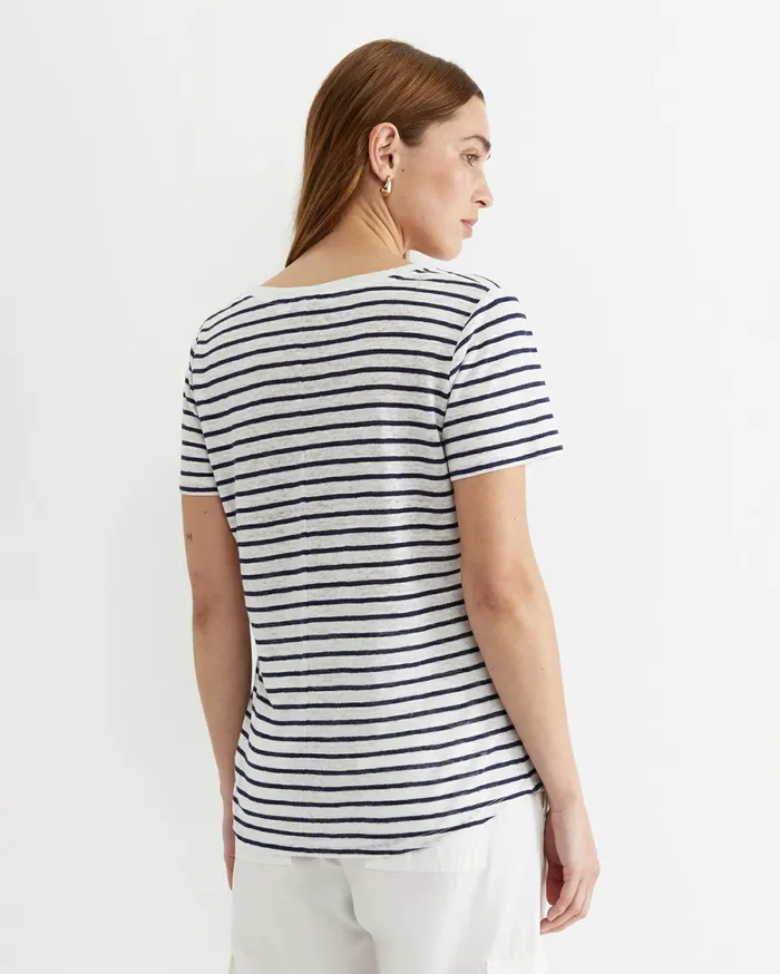 Sportscraft Tonia V Neck Linen Tee Whitenavy Women Tops and Tees