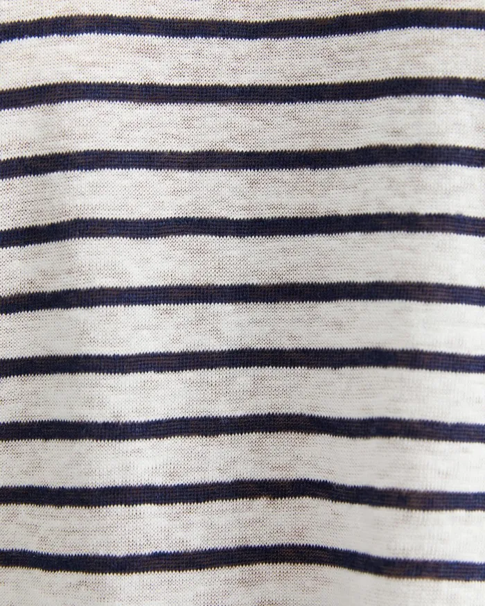 Sportscraft Tonia V Neck Linen Tee Whitenavy Women Tops and Tees