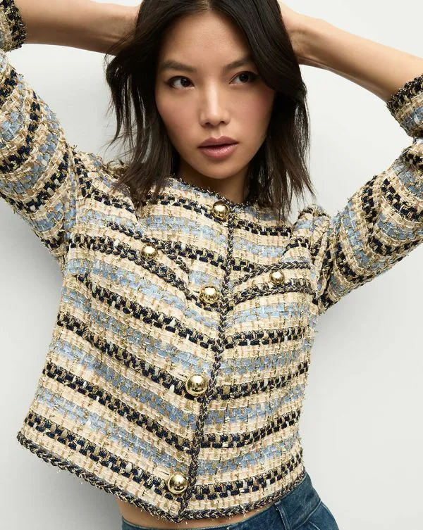 Sumira Metallic Tweed Jacket Blueandivory Women Veronica Beard Jackets and Outerwear Sumira Metallic Tweed Jacket Blueandivory Women Veronica Beard Jackets and Outerwear