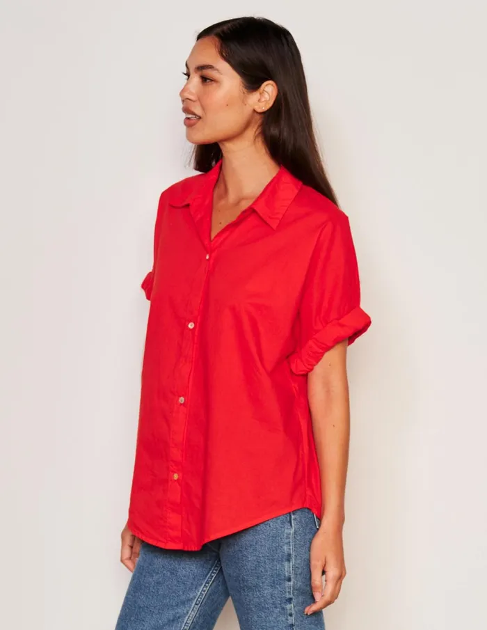 Sundry Clothing Shirting Women Women039s Roll Short Sleeve Shirt In Flare Red Flare Red