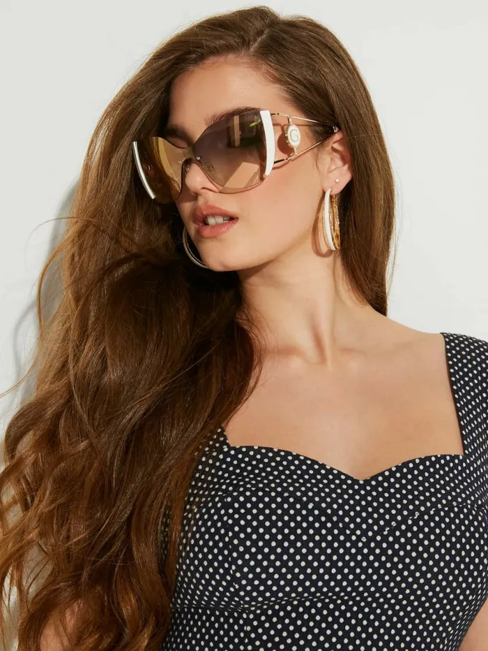 Sunglasses Mirrored Rimless Cateye Sunglasses White GUESS Women Sunglasses Mirrored Rimless Cateye Sunglasses White GUESS Women