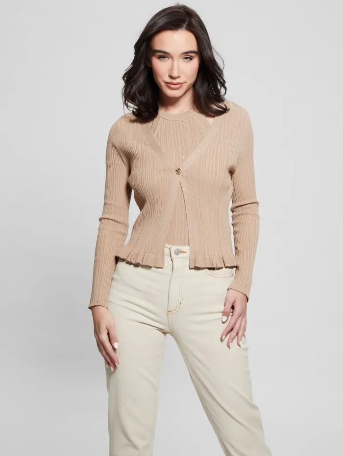 Sweaters and Knits GUESS Women Estelle Sequin Cardigan Wet Sand Sweaters and Knits GUESS Women Estelle Sequin Cardigan Wet Sand