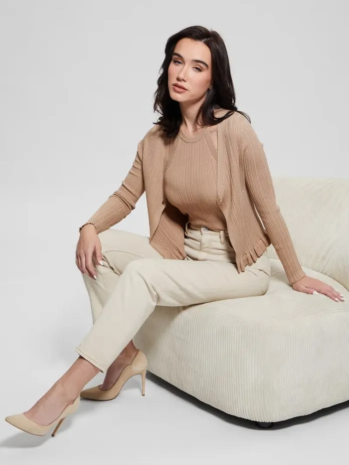Sweaters and Knits GUESS Women Estelle Sequin Cardigan Wet Sand Sweaters and Knits GUESS Women Estelle Sequin Cardigan Wet Sand