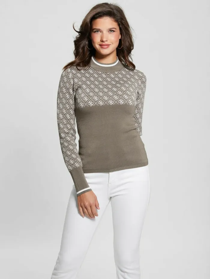 Sweaters and Knits GUESS Women Lise Quattro G Sweater Travertine And Cream Comb