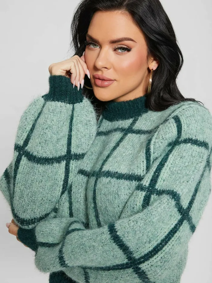 Sweaters and Knits GUESS Women Nadia Plaid Sweater Green Check