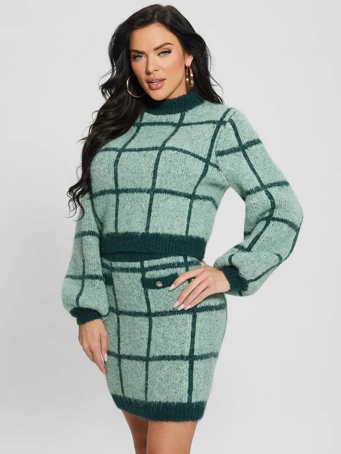 Sweaters and Knits GUESS Women Nadia Plaid Sweater Green Check Sweaters and Knits GUESS Women Nadia Plaid Sweater Green Check