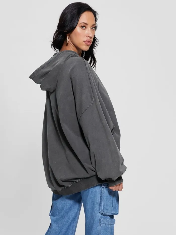 Sweaters and Knits Women Washed Oversize Hoodie Jet Black Multi GUESS