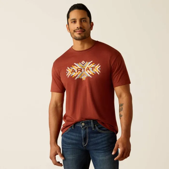 TShirts and Polos Men Ariat Ariat Pueblo Flag TShirt Rust Heather