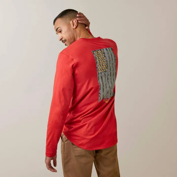 TShirts and Polos Men Ariat Rebar Workman Reflective Flag Graphic TShirt Pompeian Red TShirts and Polos Men Ariat Rebar Workman Reflective Flag Graphic TShirt Pompeian Red