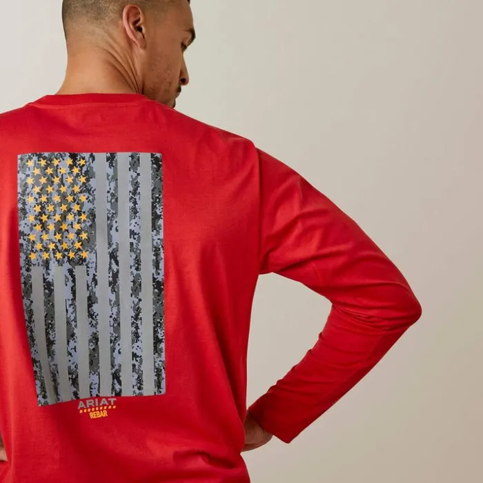 TShirts and Polos Men Ariat Rebar Workman Reflective Flag Graphic TShirt Pompeian Red TShirts and Polos Men Ariat Rebar Workman Reflective Flag Graphic TShirt Pompeian Red
