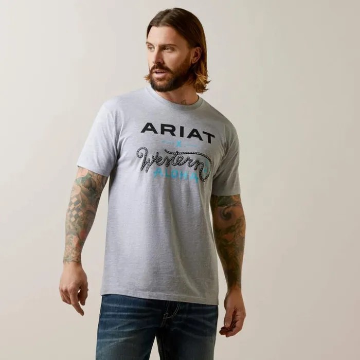 TShirts and Polos Men Ariat Roper Western Aloha TShirt Heather Grey