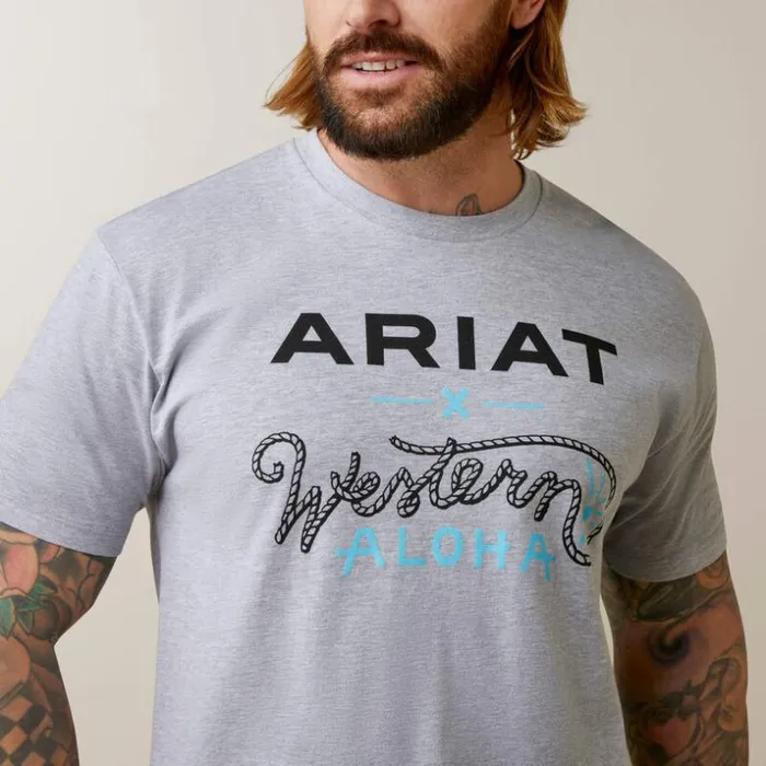 TShirts and Polos Men Ariat Roper Western Aloha TShirt Heather Grey