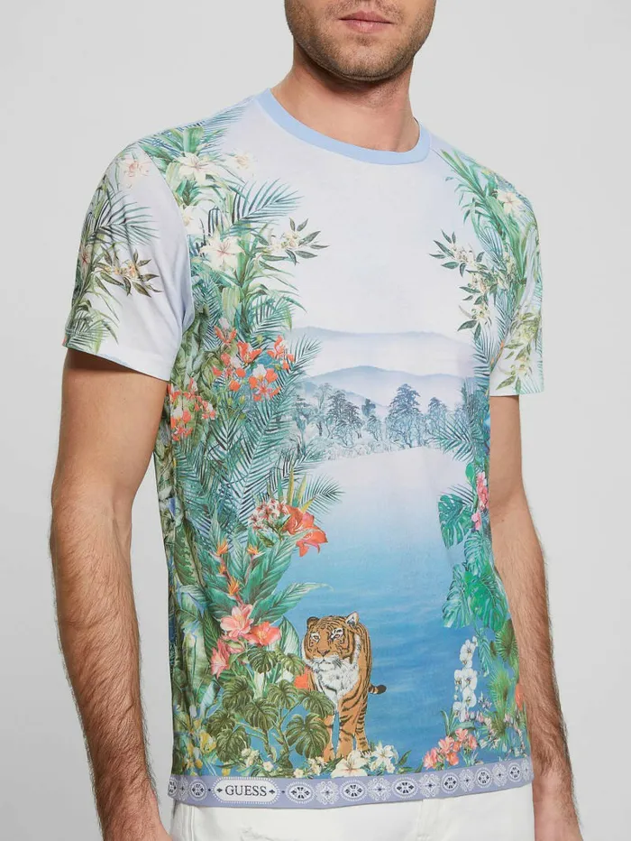 TShirts and Tanks Eco Paradise Tiger Tee Pure White Multi GUESS Men