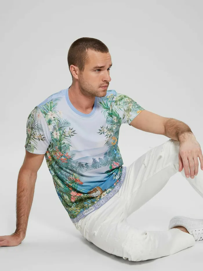 TShirts and Tanks Eco Paradise Tiger Tee Pure White Multi GUESS Men