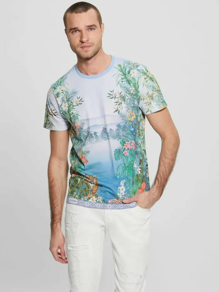 TShirts and Tanks Eco Paradise Tiger Tee Pure White Multi GUESS Men