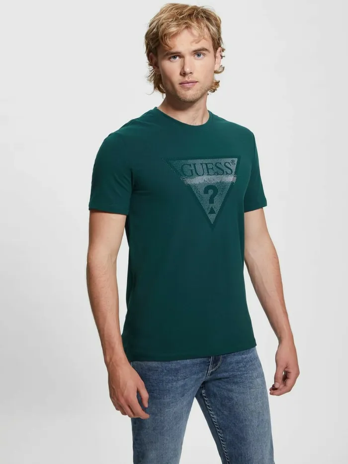 TShirts and Tanks Eco Triangle Crewneck Tee Dark Jade 8211 GUESS Men TShirts and Tanks Eco Triangle Crewneck Tee Dark Jade 8211 GUESS Men