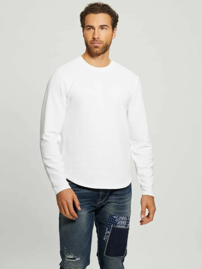 TShirts and Tanks Men GUESS Textured Longsleeve Tee Pure White