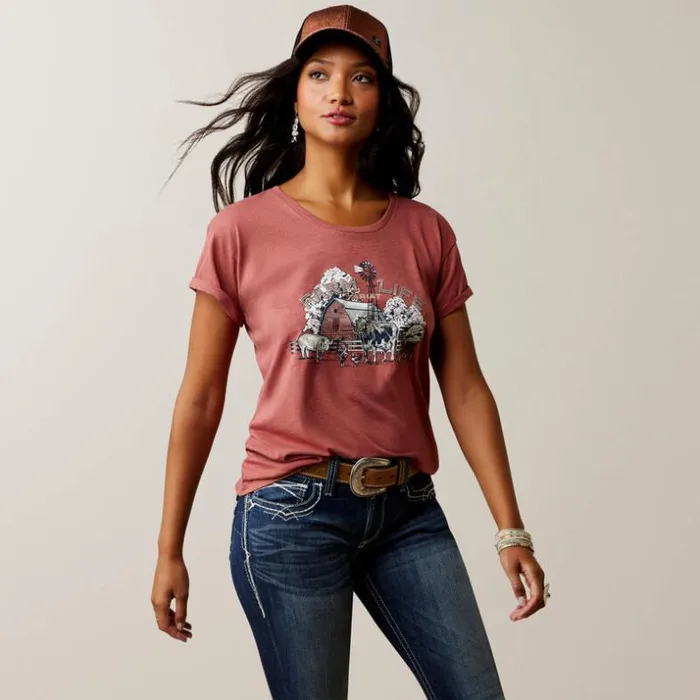TShirts and Tops Women Ariat Ariat Barnyard TShirt Red Clay Heather