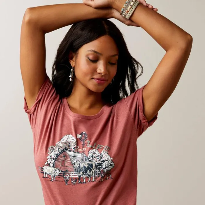 TShirts and Tops Women Ariat Ariat Barnyard TShirt Red Clay Heather